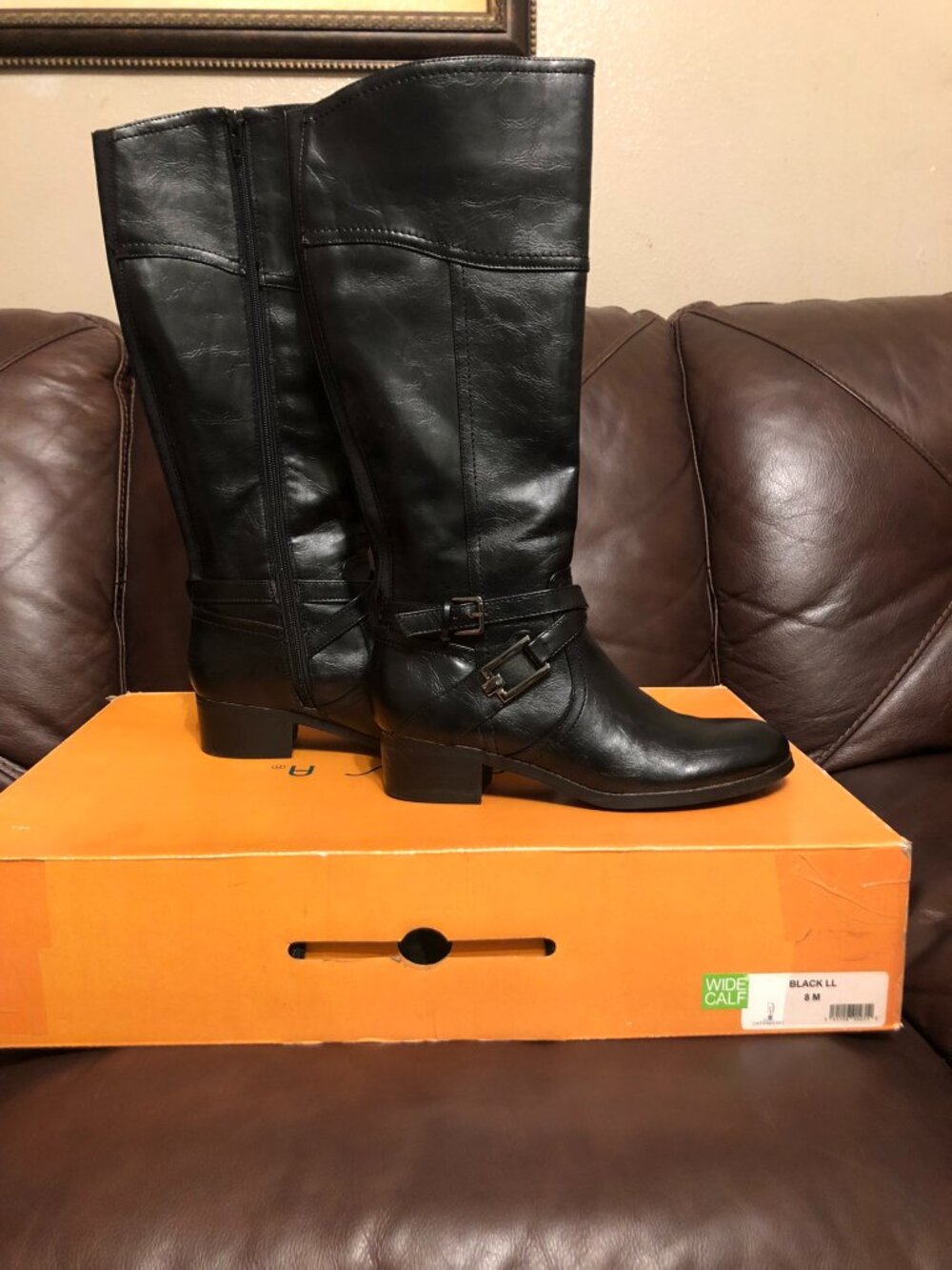 Unisa Black Faux Leather Riding Boots Wide Calf Size 8M